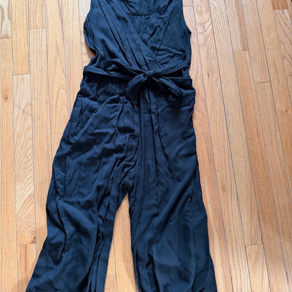 GAP Black Sleeveless Wrap Jumpsuit with Waist Tie